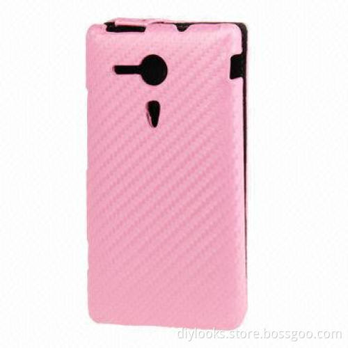 Carbon Fiber Texture Vertical Flip Leather Case for Sony Xperia SH/L36h (Pink)